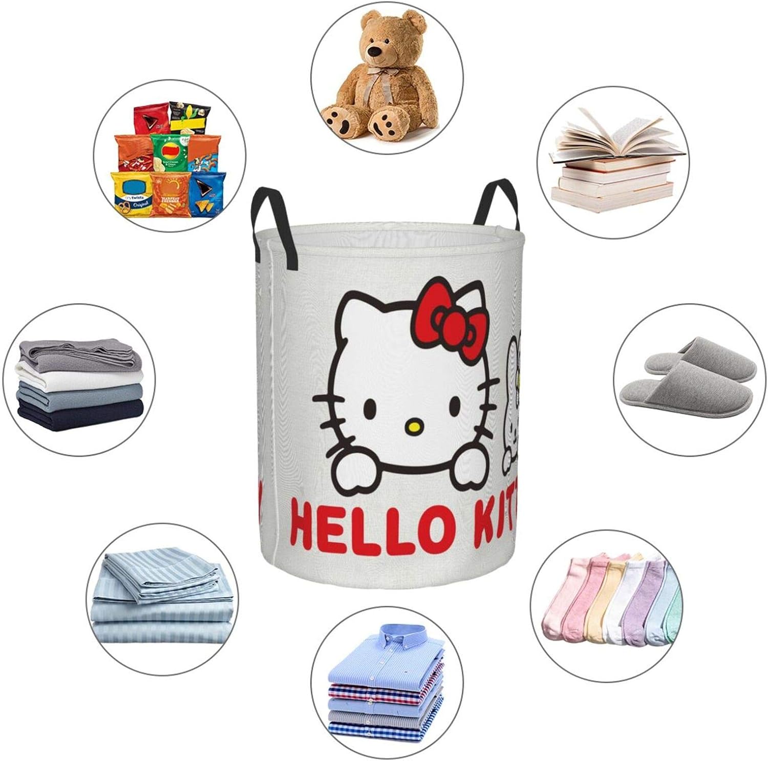 Amazon Co Jp ハローキティとぬいぐるみの壁紙 ランドリーバスケット 撥水加工 軽量薄型 丸型 収納袋 布製雑貨収納ボックス 大容量 シンプルで おしゃれ 可愛い 洗濯かご ホーム キッチン