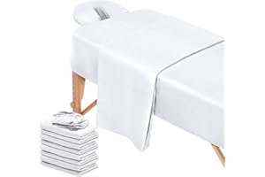 FACULX 12 Pcs 4 Sets Premium Microfiber Massage Table Sheet Set, Include Massage Table Cover, Massage Fitted Sheet, Massage Face Rest Cover for Beauty Salon Spa Hair Salon, White