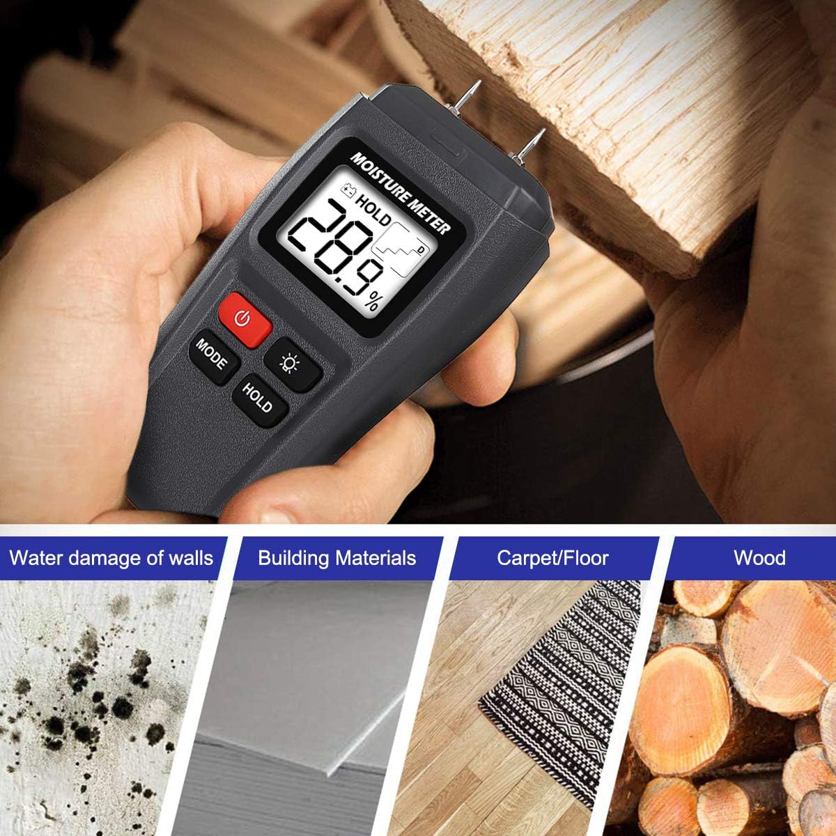 Wood Moisture Meter, Digital Logs Moisture Meter Damp Meter / 099