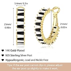 GLOQUAT Crystal White and Black Hoop Earrings 14K