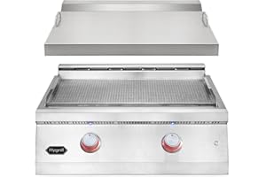 STANBROIL Hygrill 30-Inch Premium Built-In Natural Gas Griddle for Outdoor Kitchen, Durable 304 Stainless Steel 2-Burner Flat Top Grill with Lid and LED lights