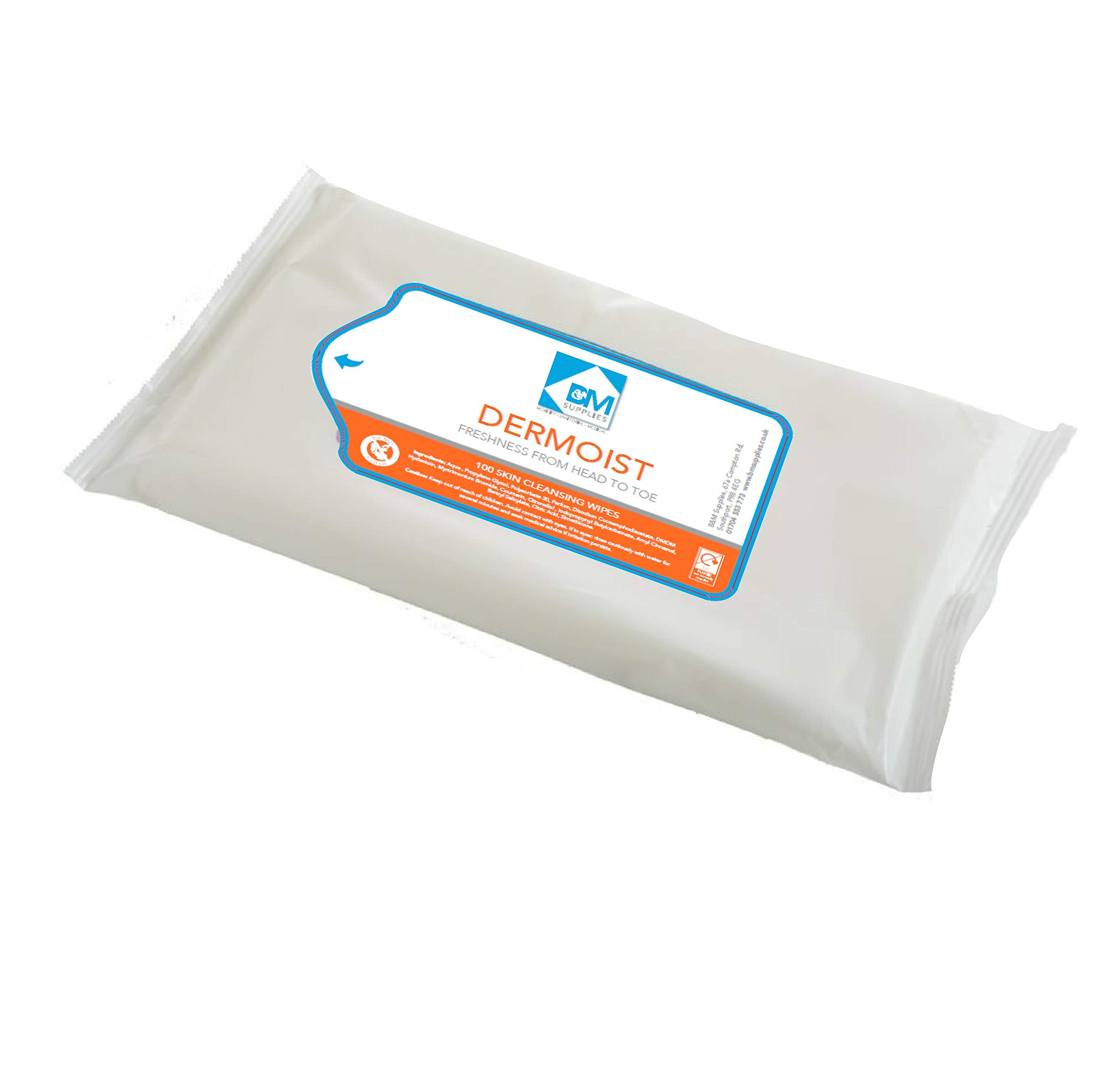 Dermoist Extra Large Disposable Wipes - Personal Care, Travel, Festivals, Camping (100 Pack)