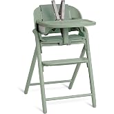Evolur Step and Savor Convertible Wooden Baby High Chair-Sage | Beech Wood Seat, 5-Position Height Adjust, Double Dishwasher-Safe Trays, Tool-Free Conversion, 6 Months to Adult