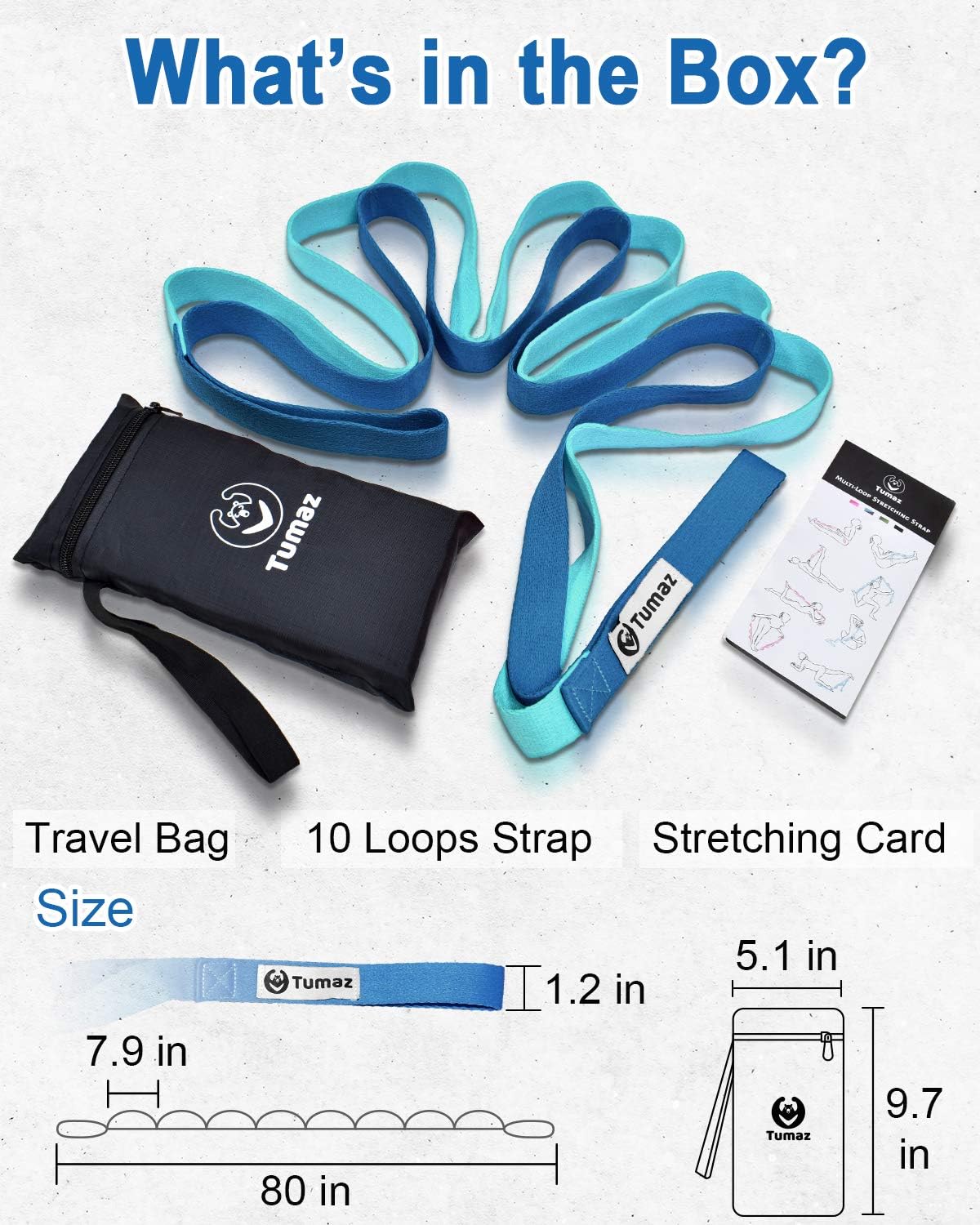 Tumaz Stretch Strap - 10 Loops & Non-Elastic Band - The Perfect Home Workout Stretching Strap for PT(Physical Therapy Strap), Yoga, Pilates - [Extra Thick, Durable, Soft - with Travel Bag] : Sports & Outdoors