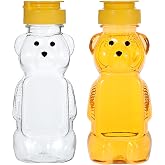 Hpmjz 2 Pcs Honey Bear Bottle Plastic Honey Squeeze Bottle Transparent Honeybear Squeeze Jars with Yellow Flip Lid Cute Empty Container for Christmas Party Syrup Sauce Juice Storing and Dispensing