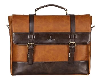 K London Brown Vegan Leather Handmade Men Laptop Bag Satchel Cross Over Shoulder Messenger Bag Office Bag (1805_tan)