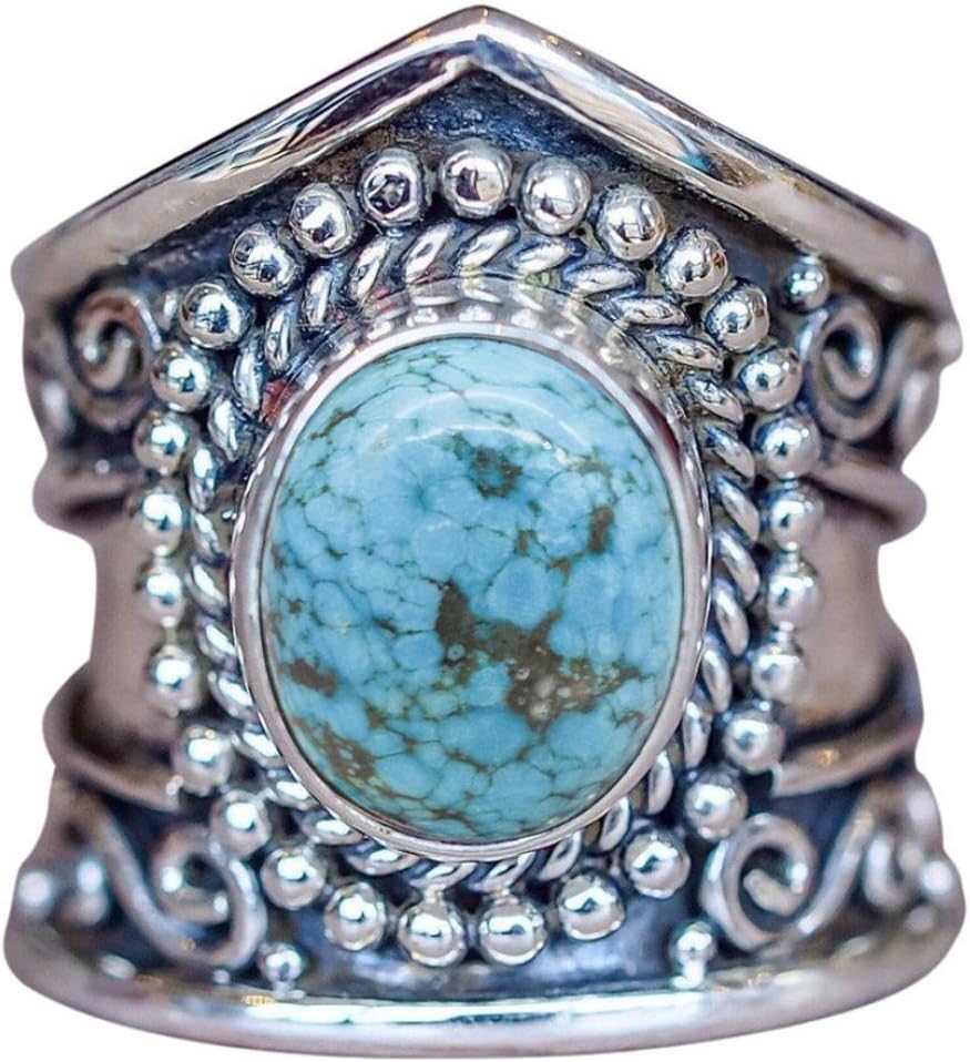Muranba Boho Jewelry Silver Natural Gemstone Marquise Moonstone Personalized Ring