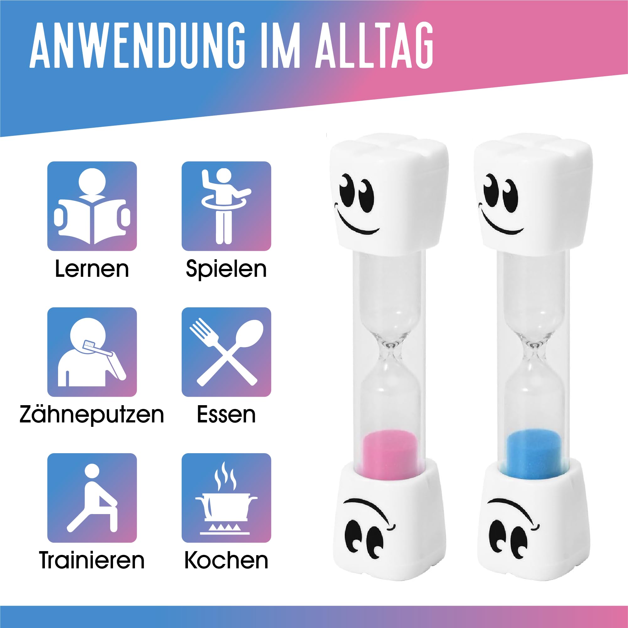 TeacherFav 2-Minuten-Sanduhr zum Zähneputzen für Kinder – 2er-Set kleine Blaue und rosa Smiley-Sanduhren 6