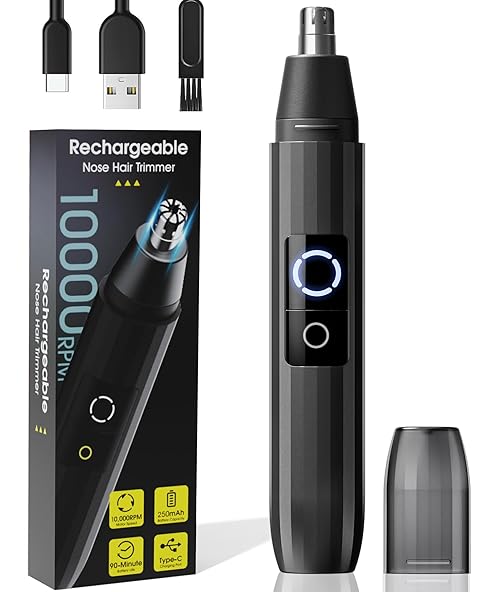 KPMARE Ear and Nose Hair Trimmer for Men Women, USB-C Rechargeable, Personal Portable Travel Nose Hair Grooming Tool with LED Light, Lightweight (Black)