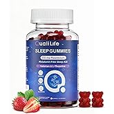 QualiLife Melatonin Free Sleep Gummies for Adults with Magnesium, Valerian Root, 5-HTP & Herbal Blend - Natural Sleep Aid Supplements - Non-Habit Forming, Sugar Free, Strawberry Flavor, 60 Count (1)