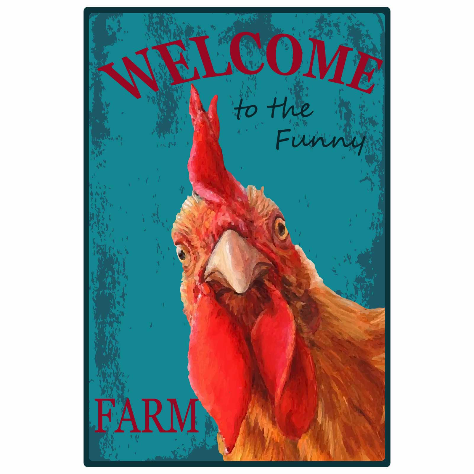 CREATCABIN Chicken Coop Sign Vintage Farm Sign Farmhouse Decor Wall Art Poster Metal Retro Plaques for Coop Farm Yard Outdoor Garden Gift Thanksgiving Christmas 8 x 12 Inch-Welcome to the Funny Farm