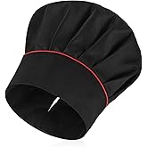 guduling Hibachi Hat,Hibachi Chef Hat,Black Chef Hats,Adjustable Elastic Baker Kitchen Cooking Chefs Cap with Red Side Stripes for Men Women Black