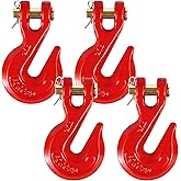 3/8" Clevis Grab Hooks (4 Pack) Heavy Duty Chain Hook for 3/8 Inch Grade 70 Chain Forged Alloy Steel- for Trailer Truck Transport - Yellow Chromate Finish - 7,500 lbs