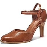 ChicSteps Womens Chunky High Heels Closed Toe Ankle Strap Pumps Vintage Shoes,COUTGLOWS-Brown-10