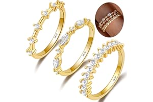 DORANA 14K GF Gold Rings Set for Women Non Tarnish Stackable Pave Cubic Zirconia Gold Rings Sterling Silver Stackable Rings Minimalist Gold Band Ring Pack