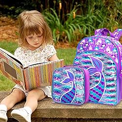 3PCS Mermaid Backpack for Girls, 16" Sequin