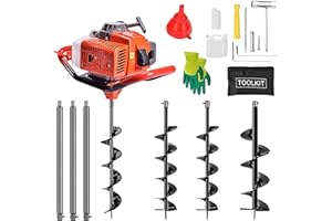 WUYULE 72cc Auger Post Hole Digger, 2 Stroke Post Hole Digger Gas Powered Earth Auger with 3 Auger Drill Bits 4" 8" 12"+3 Extension Rods, 3000W Post Hole Auger for Fence and Planting