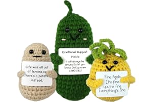 EzKnotify Funny Positive Crochet Potato Emotional Support Gag Gifts with Positive Card, Knitted Cute Dolls for Friends, Parties, Birthdays, Christmas(Potatoes Pickle Pineapple)