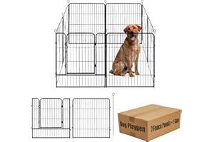 SUSURAMON Dog Playpen,24 32 40 48 in(H) Pet Fence Outdoor for Rv Camping,Garden Fence Medium Animal Barrie for Yard,11Ft(L)-56Ft(L) Black Metal Temporary Fencing