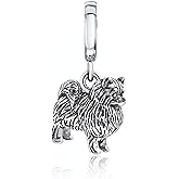 925 Sterling Silver Pomeranian Dog Dangle Pendant Charm Bead For Pandora& Similar Charm Bracelets or Necklaces
