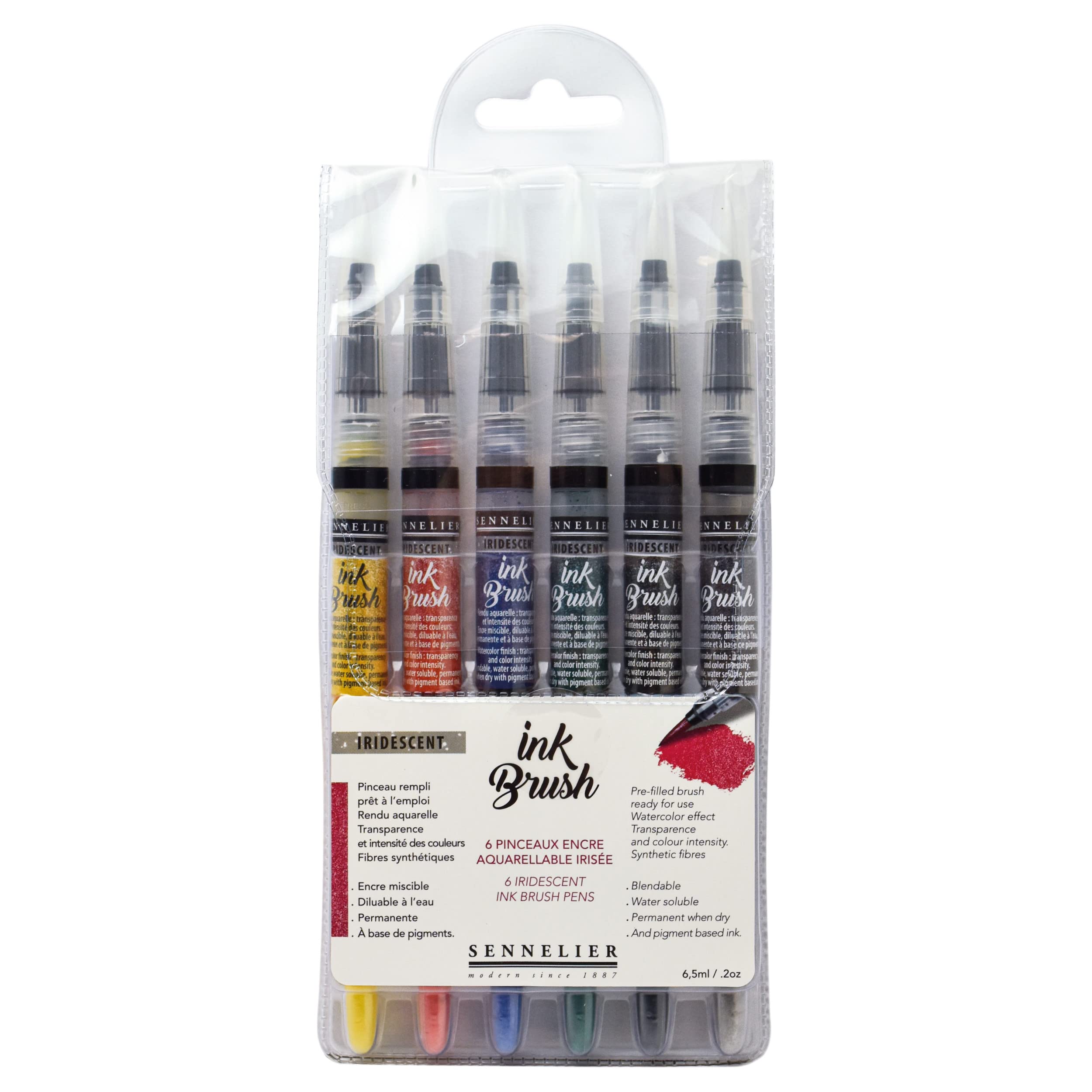 Sennelier Brush Pen, Synthetic, Iridescent, Set of 6