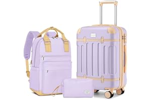 LARVENDER Luggage Sets 3 Piece Expandable Carry on Luggage 22x14x9 Airline Approved Hardshell Suitcase with Wheels TSA Lock, Lightweight Suitcase Set for Women with Travel Backpack, Lavender