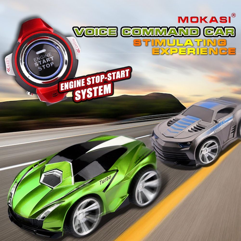 Mokasi Voice Command RC Car, Rechargeable 2.4Ghz Remote Control by Smart Watch, Creative Voice-activated RC Vehicle for Kids (Green)