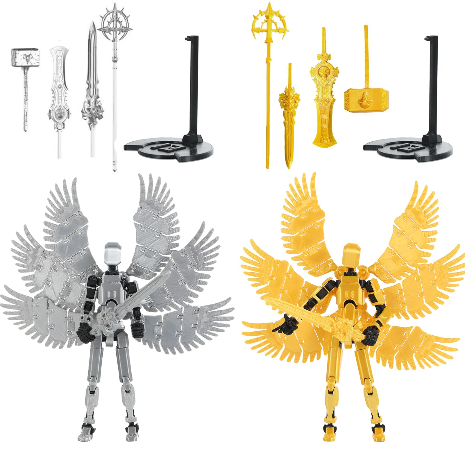 Photo 1 of (Assembly Completed) 2PCS t13 Action Figure,2025 New Titan 13 Action Figure 3D Printed Multi-Jointed Movable,Robot Dummy13,Lucky 13 Action Figures,Desktop Decoration Toys (Angel Set Gold + Sliver)