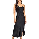 ALCEA ROSEA Women's Long Satin Slip Dress Nightgowns Sexy Lingerie Adjustable Strap Midi Dress Silky Gown V Neck Under Dress