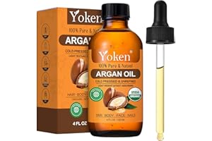 Yoken Organic Argan Oil for Hair 4 Fl Oz, USDA Pure and Natural Morocco Argan Oil, Argon Oil For Hair, Scalp, Face & Skin Care, 100% Cold Pressed Hair Conditioner, Unrefined Argon Nails Carrier Oil