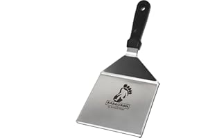 BURGER IRON The Sasquash - Mammoth Smash Burger Spatula - Professional Grade Extra Wide Hamburger Turner - Heavy Duty 6 x 5.5 Inch, One Pound Knife Grade Stainless Steel, Blackstone BBQ Griddle and Grill Tool