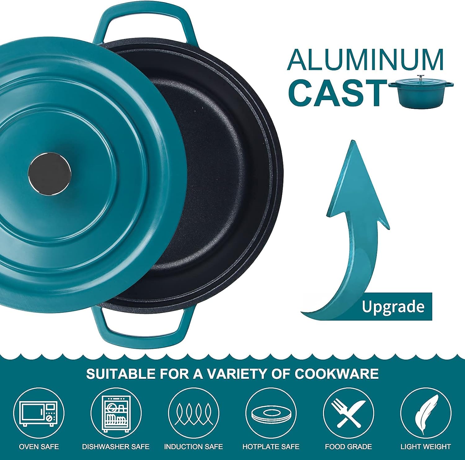 swiflon 5-QT Cast Aluminum Dutch Oven Casserole Skillet Cookware Pots Pans Saucepans Stockpots Nonstick Pot Braiser Pans with Lid: Kitchen & Dining