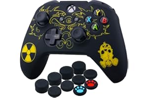 YoRHa Laser Carving Silicone Cover Skin Case for Xbox One S/Xbox One X Controller x 1(Radiation) with Thumb Grips x 10