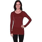 Active Basic Athletic Fitted Plain Long Sleeves Round Crew Neck T Shirt Top - Wine - Large