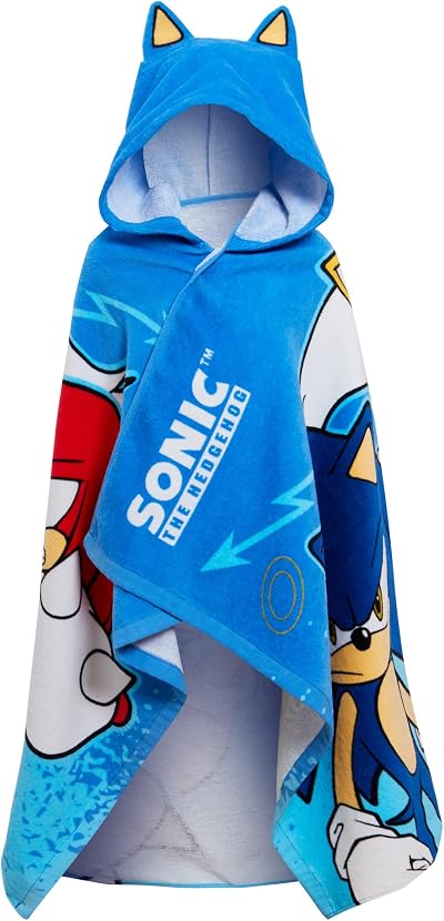 Sonic The Hedgehog Kids Hooded Towel 100% Cotton Absorbent Beachtowel Poncho
