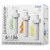 Cirkul Puressence Unsweetened Flavor Water Variety Pack, Makes 36 Drinks, No Sugar, Zero Calorie Drink Mix, (2 Cucumber, 2 Peach, 2 Lemon)