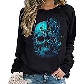 Lurhonp Women's Skull Graphic Sweatshirt Halloween Crewneck Long Sleeve Pullover Tops