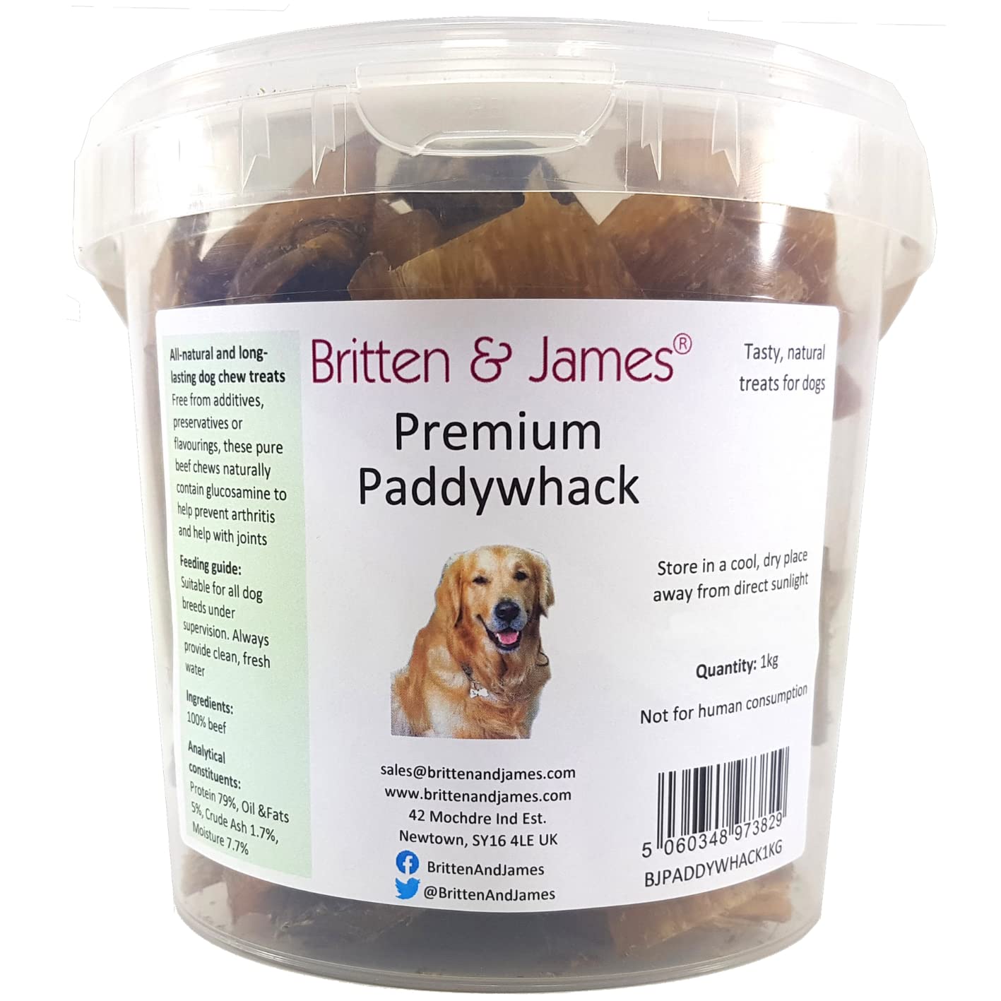 Britten and James Premium Beef Paddywack Neck Cartilage Chews for Dogs (3L tub). A 100% Natural and Long-Lasting Dog Chew Treat