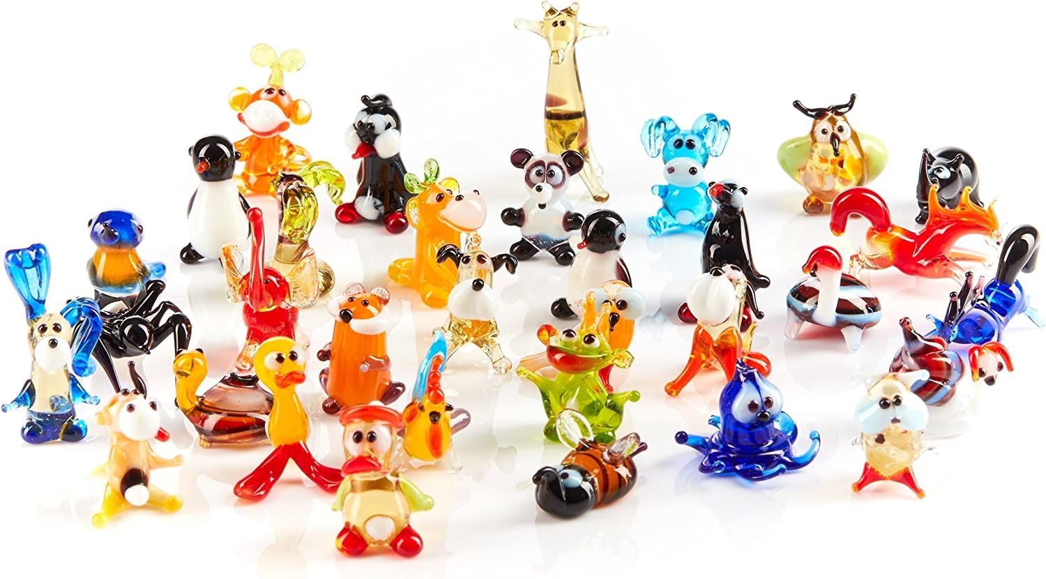 Handblown Collectable Glass Animal Miniature Figurines - Mix of 50 pieces - Size Mini