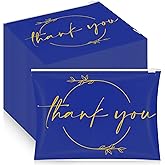 Ireer 100 Pcs Thank You Gift Makeup Bags EVA Clear Cosmetic Bag with Zipper Mini Makeup Thank You Toiletry Cosmetics Bulk Gifts for Women Birthday Daughter Sister(Blue, Gold)