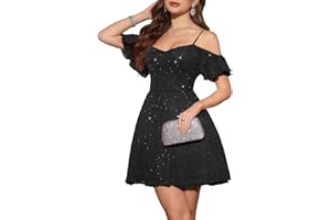Meetjen Womens Short Cocktail Dresses 2025 Formal Party Sparkly Sequin Graduation Off Shoulder Prom Dress for Teens