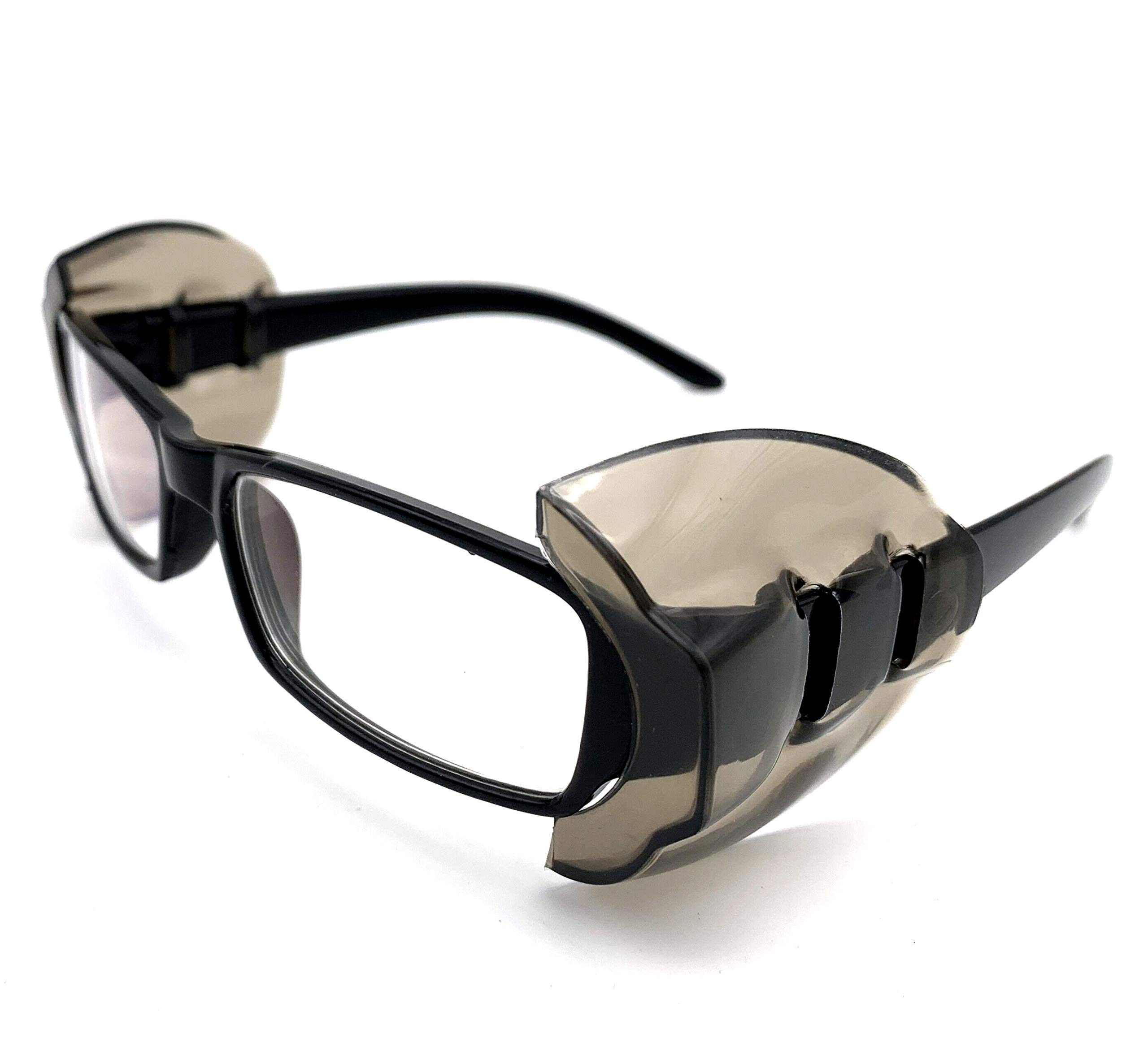 KOSTOO Safety Glasses Side Shields, 2 Pairs Slip On Clear Gray Side Shields for Safety Glasses Goggles Eye Protection - Fits Small to Medium Eyeglasses (Deep Gray)