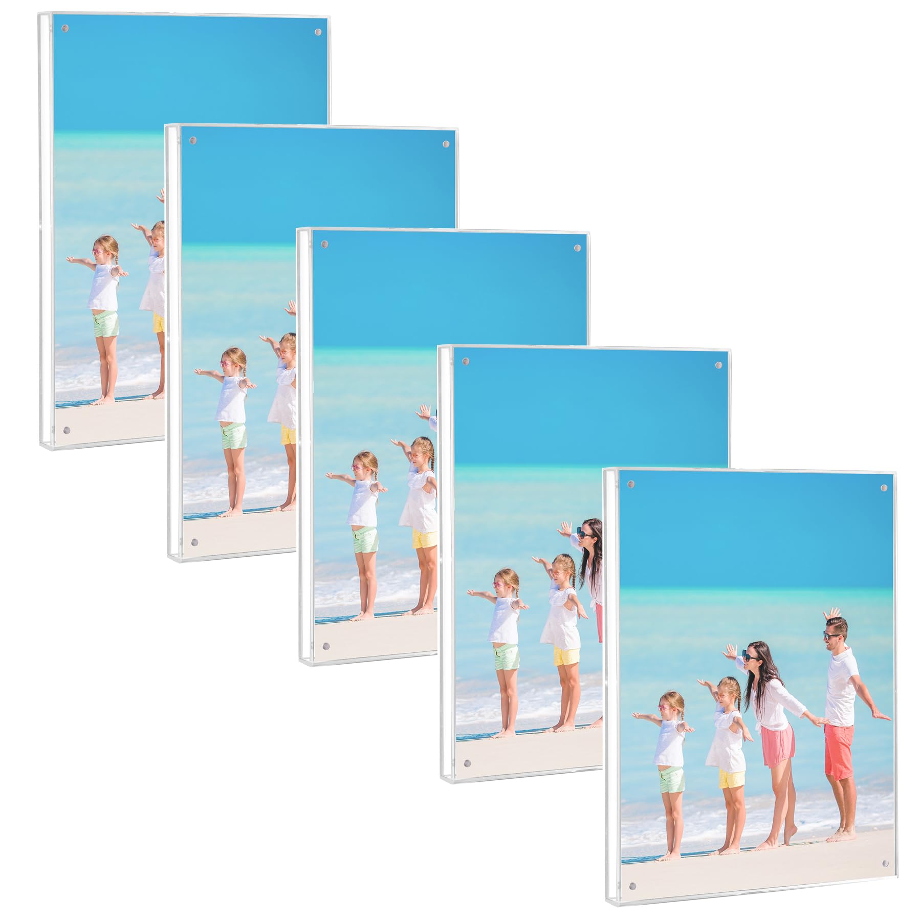 Photo 1 of HOUSE DAY Acrylic Picture Frames 8x10, Lightweight Magnetic 8x10 Picture Frame for Wall and FreeStanding Desktop Display Clear 8 x 10 Photo Frame with Microfiber Cloth Nails 8x 10 Photo Frame for Gift (5 Pack)
