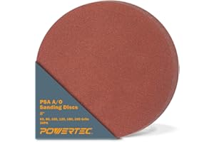 POWERTEC 110541, 30 Pack, 8" PSA A/O Sanding Disc | 60, 80, 100, 120, 180, 240, Assorted Grits, Red