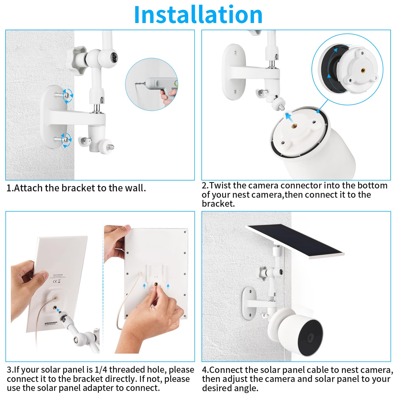 wochel 2-in-1 Wall Mount for Google Nest Cam Outdoor Camera and Solar Panel, 360° Adjustable Angle Provides A Better View for Solar Panel (White)