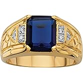 PalmBeach Men's Yellow Gold-Plated Emerald Cut Created Blue Sapphire and Diamond Accent Ring Sizes 8-13