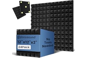 Focusound Acoustic Panels 24 Pack 2"x12"x12" with 120 PCS Double-Side Adhesive - Sound Proof Pyramid Foam for Walls, Home Studio Noise Absorption & Echo Control Kit