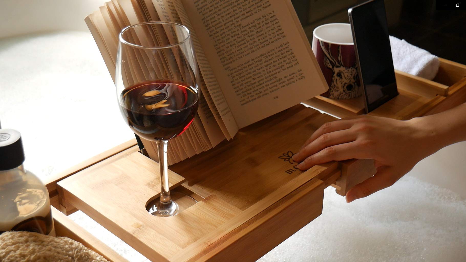 Blooming Lily Sturdily Designed Bath Tray with Wine Glass Holder, iPad