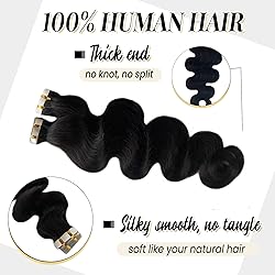 Black Tape in Hair Extensions Human Hair, Body Wave