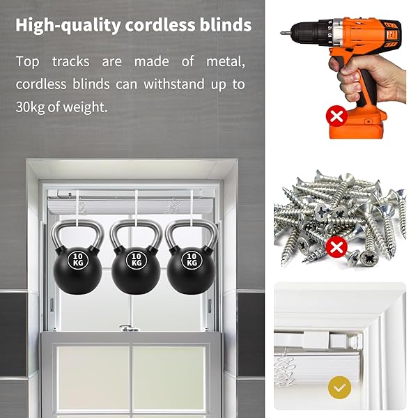 AURILOFT NO TOOLS NO DRILL CORDLESS MINI BLINDS 28″ WX 48″ H, 1″ L-SHAPED BLADES, HORIZONTAL VINYL BLINDS FOR INDOOR WINDOWS, WHITE